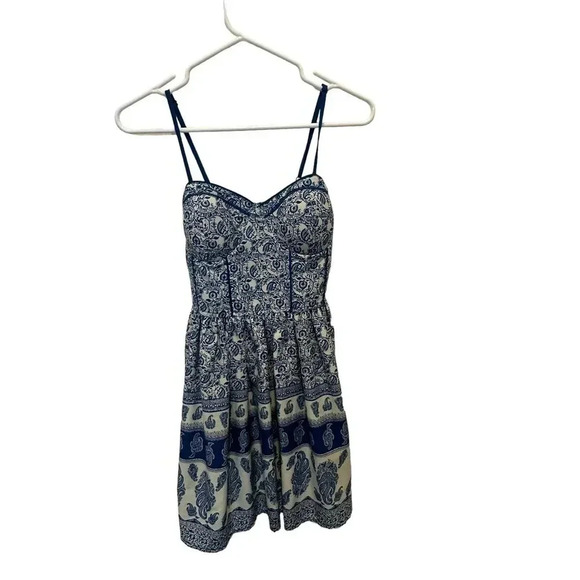 Band of Gypsies Women's Blue Floral Strapless Knee Length Dress Size Small - Picture 1 of 6